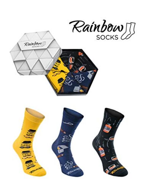 Rainbow Socks - Men Novelty Gentleman Socks Box Gift - 3 Pairs - Size US 9.5-13 EU 41-47