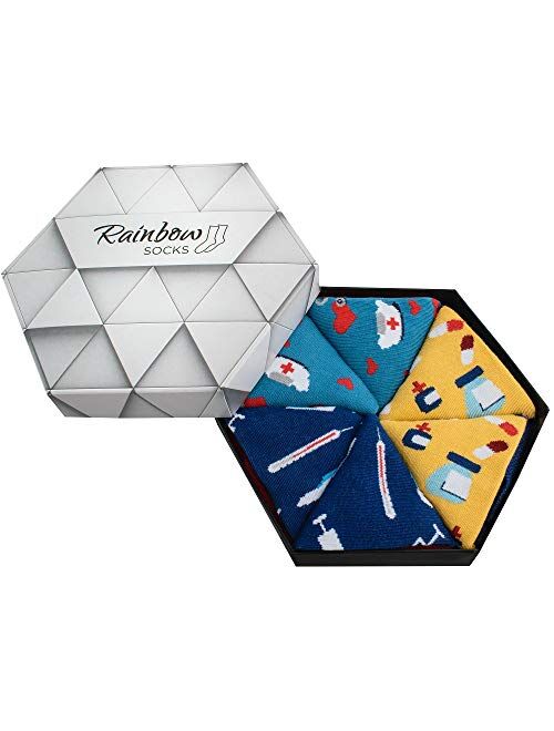 Rainbow Socks - Men Women Novelty Nurse Socks Box - 3 Pairs