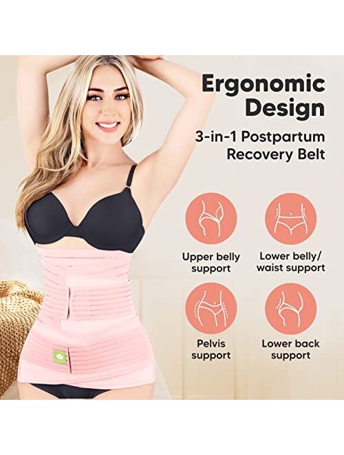 Keababies 3 in 1 Postpartum Belly Support Recovery Wrap Postpartum Belly Band After Birth Brace Slimming Girdles Body Shaper - Waist Shapewear Post Surgery & Back Support