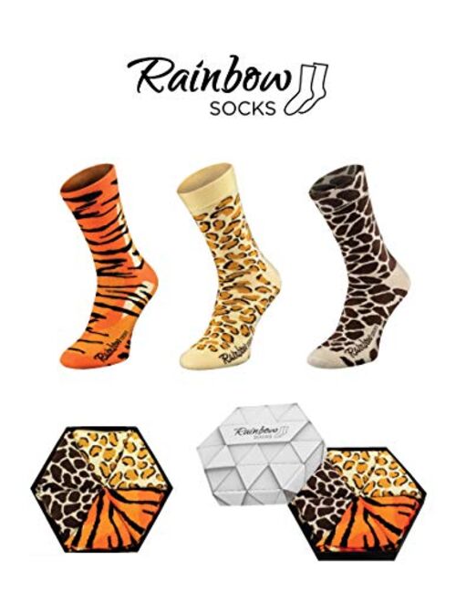 Rainbow Socks - Men Women Novelty Wild Animal Patterns Socks Box - 3 Pairs