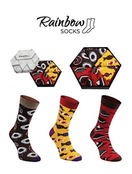 Rainbow Socks - Unisex Novelty Dark Sweet Socks Box - 3 Pairs - Made in Europe