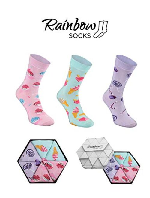 Rainbow Socks - Unisex Novelty Sweet Socks Box - 3 Pairs - Made in Europe