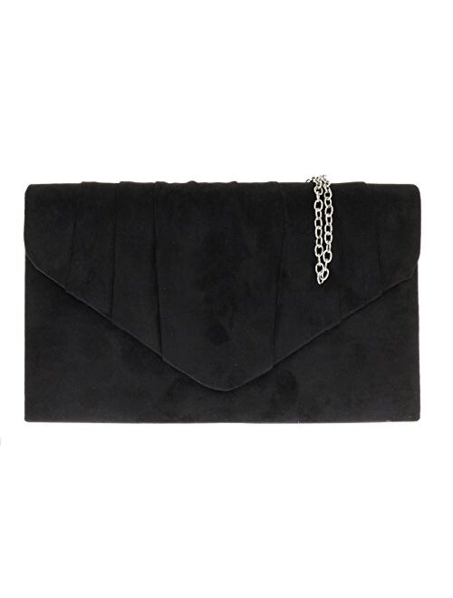 Girly Handbags Faux Suede Clutch Bag Pleated Design Evening Party Womens