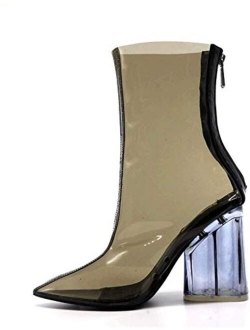 Brand Cape Robbin Crystal Glaze Womens Perspex Lucite Clear Pointy Toe Chunky Heel Ankle Boots
