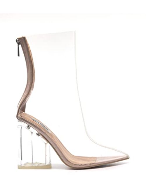 Cape Robbin Brand Cape Robbin Crystal Glaze Womens Perspex Lucite Clear Pointy Toe Chunky Heel Ankle Boots