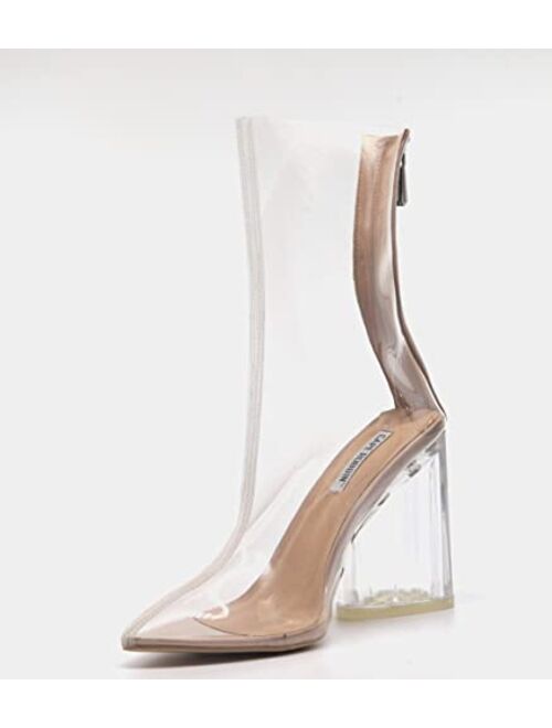 Cape Robbin Brand Cape Robbin Crystal Glaze Womens Perspex Lucite Clear Pointy Toe Chunky Heel Ankle Boots