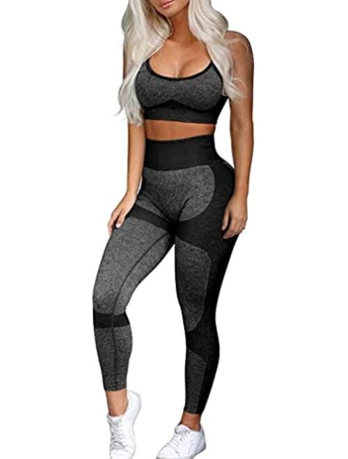 OLCHEE Womens Workout Sets 2 Piece - Seamless Yoga Leggings and Cross-Strap Sports Bra Gym Outfits Activewear Matching Set