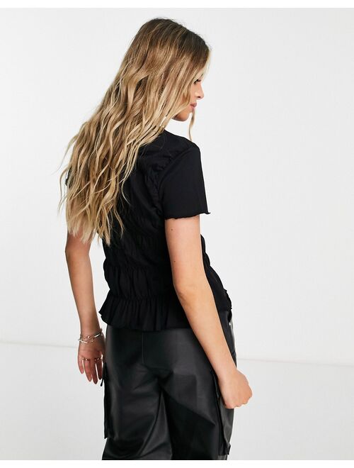 Topshop shirred ruched tee in black