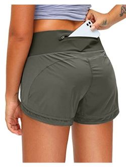 Soothfeel Women's Running Shorts with Zipper Pocket 3 Inch Quick-Dry Workout Athletic Gym Shorts for Women