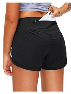 Soothfeel Women's Running Shorts with Zipper Pocket 3 Inch Quick-Dry Workout Athletic Gym Shorts for Women