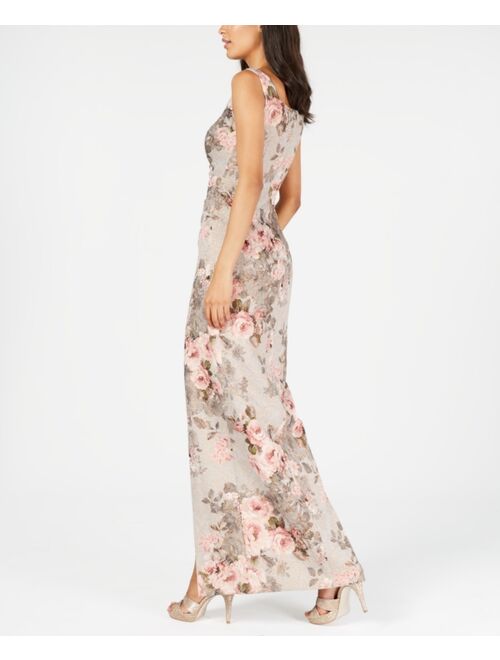 Adrianna Papell Women's Metallic Floral-Print Column Gown