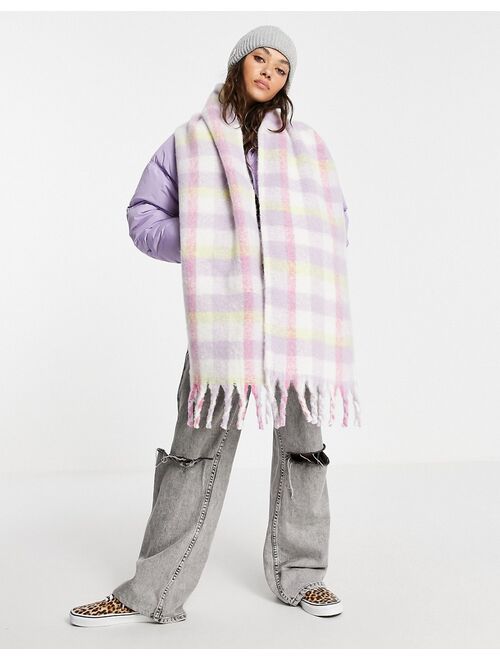 Topshop brushed check scarf in white
