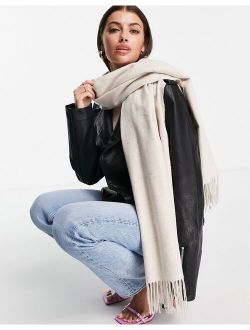 oversized wool-blend scarf with tassels in oatmeal