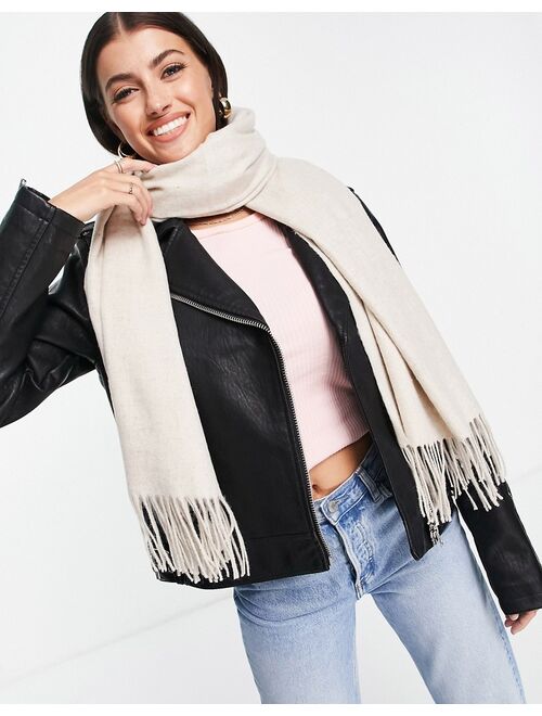 ASOS DESIGN oversized wool-blend scarf with tassels in oatmeal