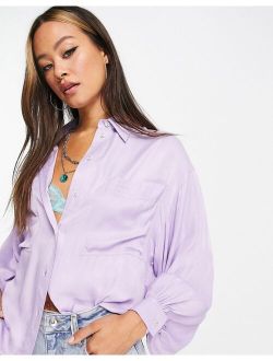 satin pocket smart shirt in lilac
