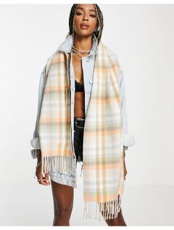 pastel check scarf in pink print - MULTI