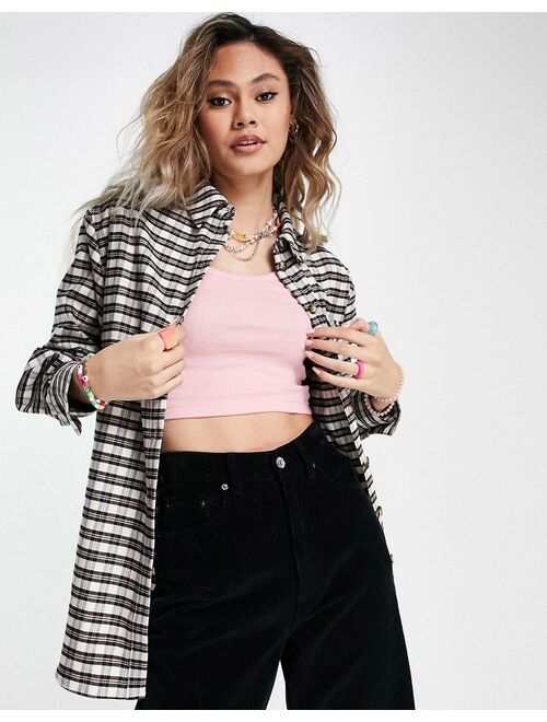 Topshop check oversized shirt in pink