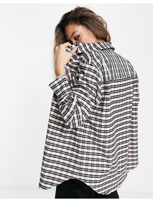 Topshop check oversized shirt in pink
