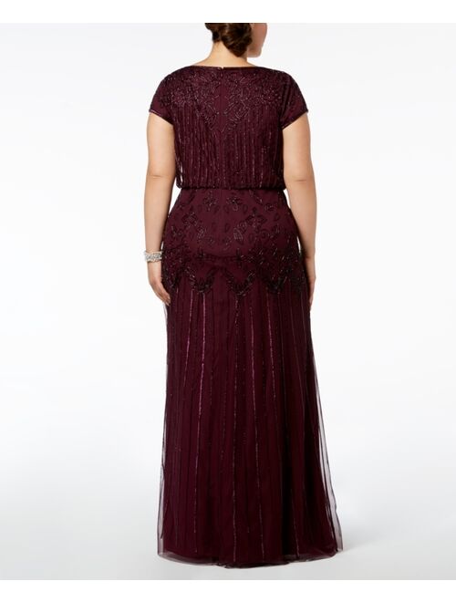 Adrianna Papell Plus Size Bead-Illusion Blouson Dress