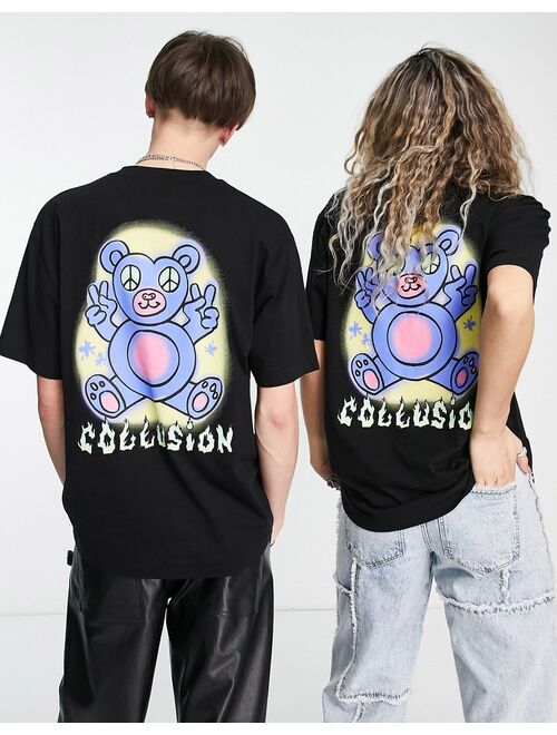 COLLUSION Unisex t-shirt with cute bear print in black