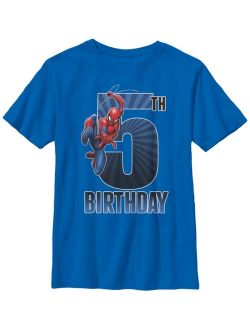 Marvel Big Boy's Spider-Man Swinging 5Th Birthday Short Sleeve T-Shirt