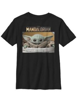 Star Wars The Mandalorian Big Boys The Child Big Eyes Portrait Logo Short Sleeve T-shirt