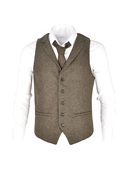 Generic Tweed Herringbone Suit Dress Vest for Men, Lapel 5 Button Formal Casual Jacket Waistcoat Top for Business Banquet (Color : Green, Size : Medium)