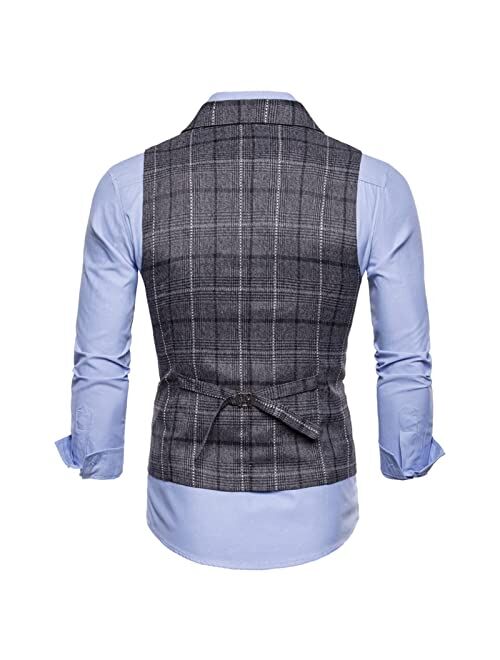 Generic Suit Vest for Men, Formal Slim Fit Plaid 5 Buttons Business Waistcoat V-Neck Casual Vest for Suit Tuxedo2 Color to Choose (Color : Coffee, Size : Large)