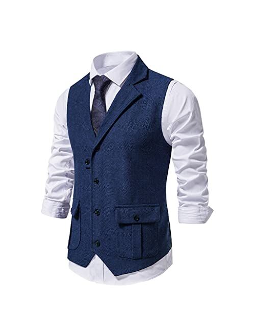 Generic vest Vintage Suit Vest Men Herringbone Tweed GentlemanWasitcoat Mens Business Formal Dress Vestc (Color : A, Size : M)
