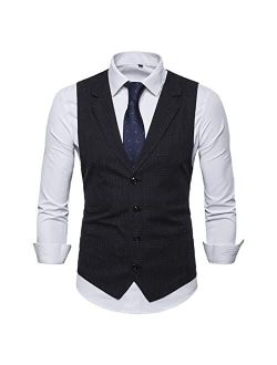 Generic Suit Vest, Slim Fit Plaid V Neck Lapel Waistcoat with 5 Buttons Fashion Casual Vest Tank Top for Jacket Tuxedo (Color : Gray, Size : Medium)