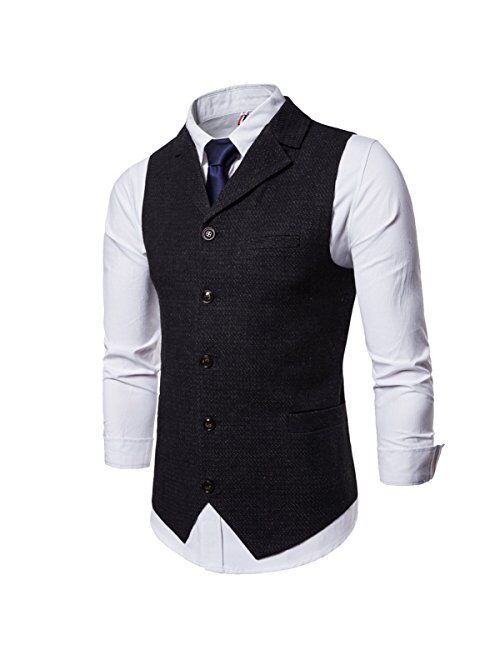 COTTORY Men's 5 Button Notch Lapel Slim Fit Waistcoat Dress Suit Vest