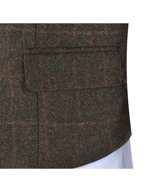 Lovee Tux Men's Plaid Vest Wool Tweed Suit Vest Formal Notch Lapel Waistcoat Groomsmen for Wedding