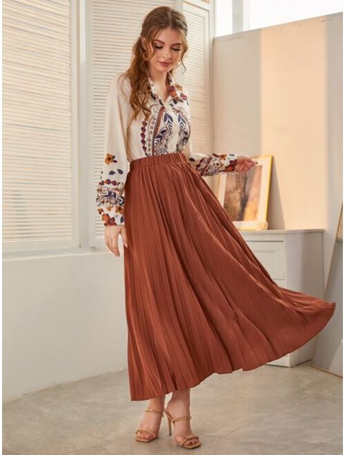Shein Floral Print Blouse & Pleated Skirt