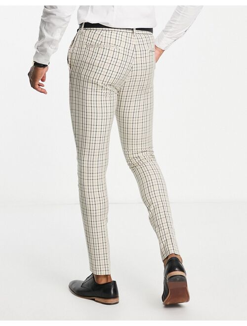 ASOS DESIGN skinny suit pants in stone and beige micro check