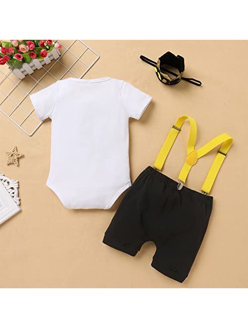 IBTOM CASTLE It's My 1st Bee Day Baby Boy First Birthday Clothes Bow Tie Romper Cake Smash Pants Y-Back Suspenders Photo Shoot Outfits