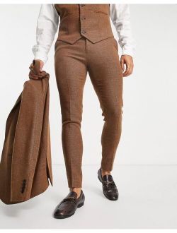wedding super skinny wool mix twill suit pants in brown