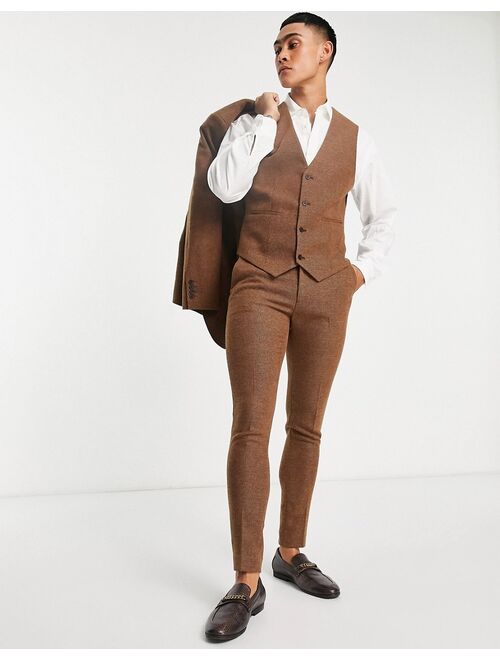 ASOS DESIGN wedding super skinny wool mix twill suit pants in brown
