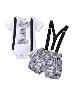 1st Birthday Outfit For Boys Space Romper Suspenders Pants Gentleman First Birthday Cake Smash Photoshoot Clothes