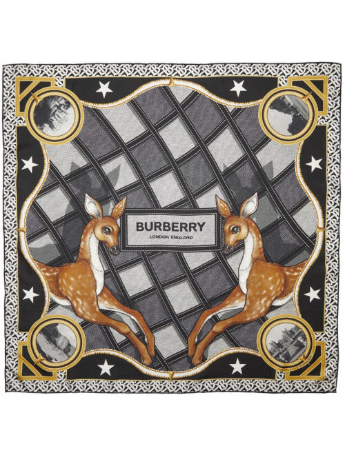 Burberry Black Deer Print Scarf