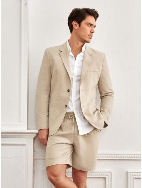 SHEIN Men Dual Pocket Single Breasted Blazer & Drawstring Waist Shorts