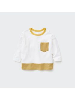 Brushed Cotton Crew Neck Color Block Long-Sleeve T-Shirt