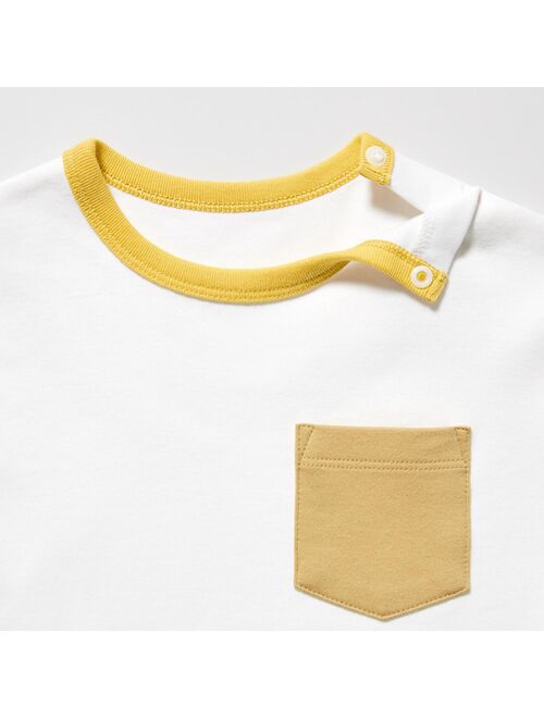 Uniqlo Brushed Cotton Crew Neck Color Block Long-Sleeve T-Shirt