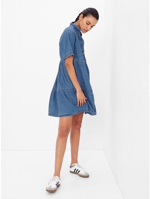 Gap Denim Tiered Mini Dress with Washwell