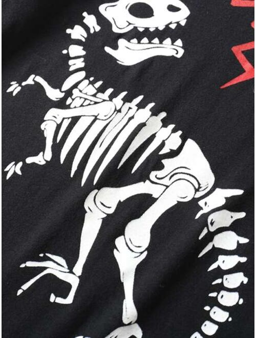 Shein Boys Dinosaur Skeleton Print Snug Fit PJ Set