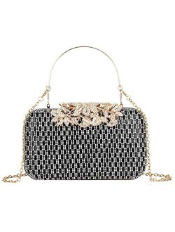 Girly Handbags Womens Gemstones Metallic Handle Clutch Bag