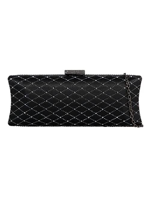 Girly Handbags Womens Satin Beaded Hard Case Clutch Bag