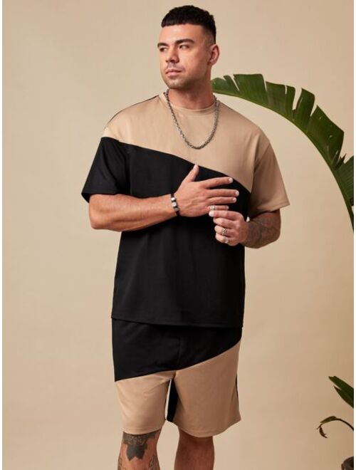 SHEIN Extended Sizes Men Two Tone Tee & Shorts