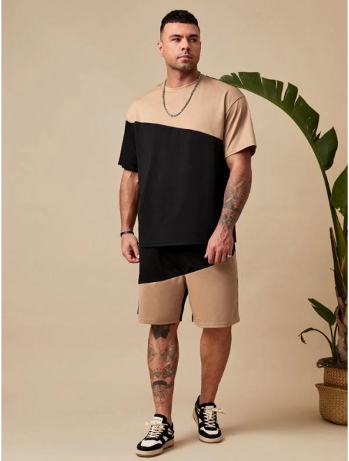 SHEIN Extended Sizes Men Two Tone Tee & Shorts