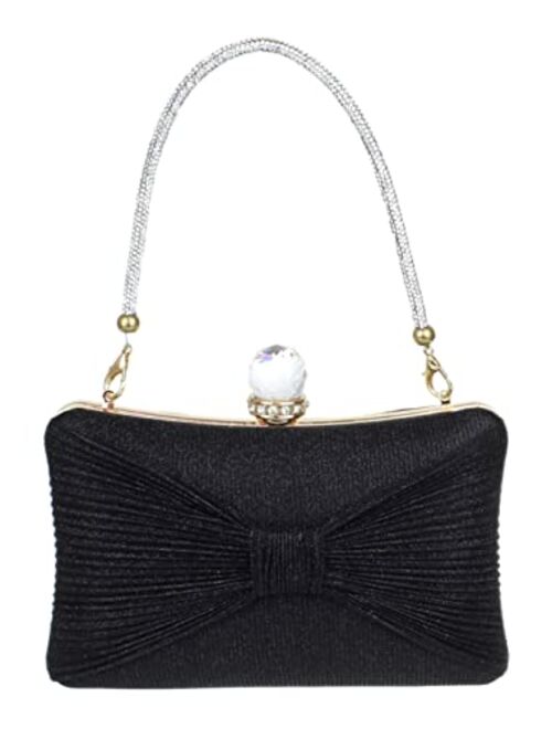 Girly Handbags Womens Glitter Bow Big Crystal Compact Clutch Bag