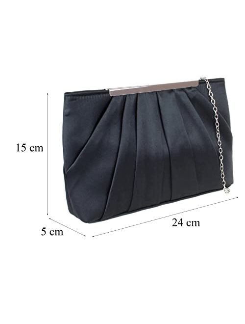 Girly Handbags Womens Satin Pleated Top Frame Clutch Bag